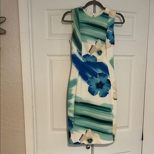Calvin Klein Blue and Green Floral Midi Dress